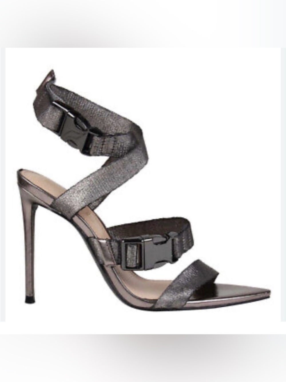 Steve Madden Metallic Gunmetal Strappy Buckle High Heel Sandal